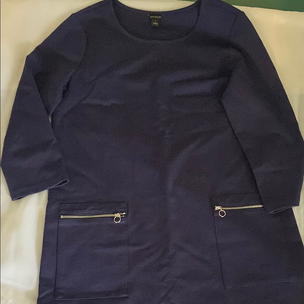Navy Blue Dress with Zipper Pockets